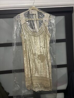 Pisarro Nights Cream and Gold Sequin Sleeveless Dress size 16